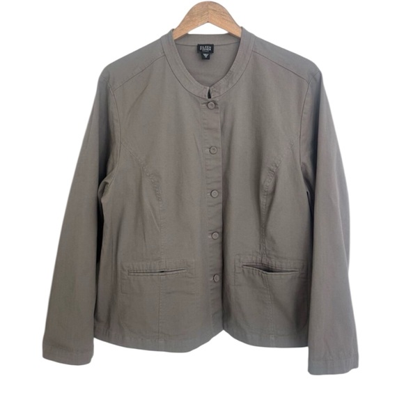 Eileen Fisher Mandarin Collar Long Sleeve Button Front Shirt Jacket Gray 1X - Picture 1 of 9